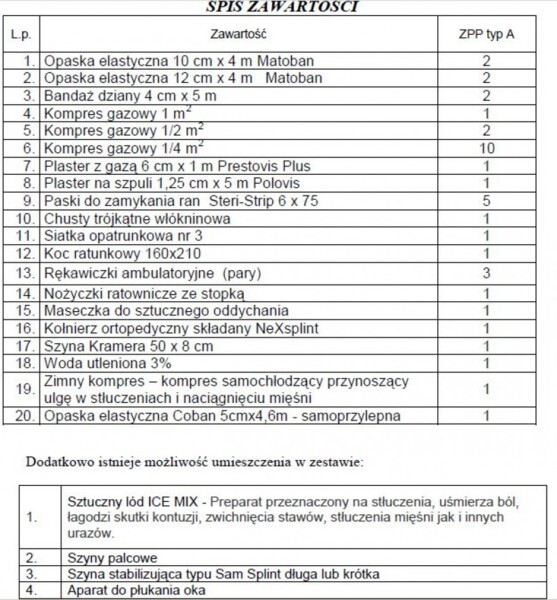 Zestaw Medi Sport typ A plecak