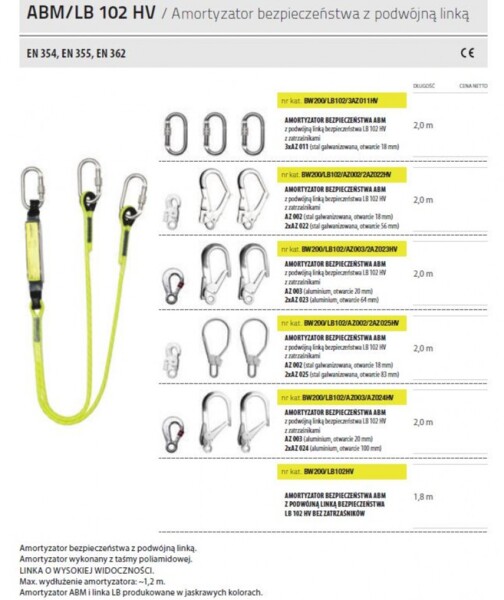 Amortyzator bezpieczeństwa ABM/LB102HV, 2M LINKA BEZP.