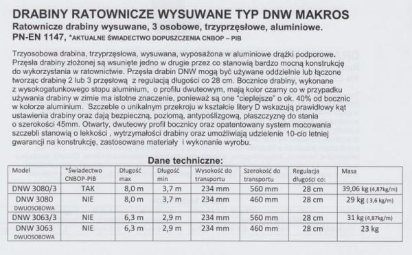 Drabina DNW 3080/3 CNBOP