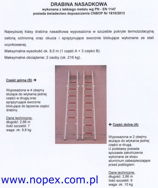 Drabina nasadkowa metalowa DN 2,7 m CNBOP