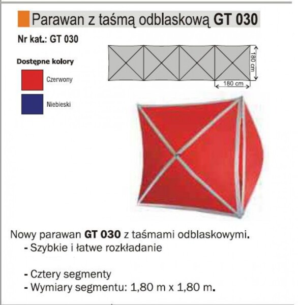 Parawan ochronny GT 030 z odblaskami niebieski 1,8x1,8m