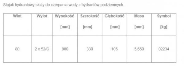 Stojak hydrantowy DN80 2x52 (B/CC)